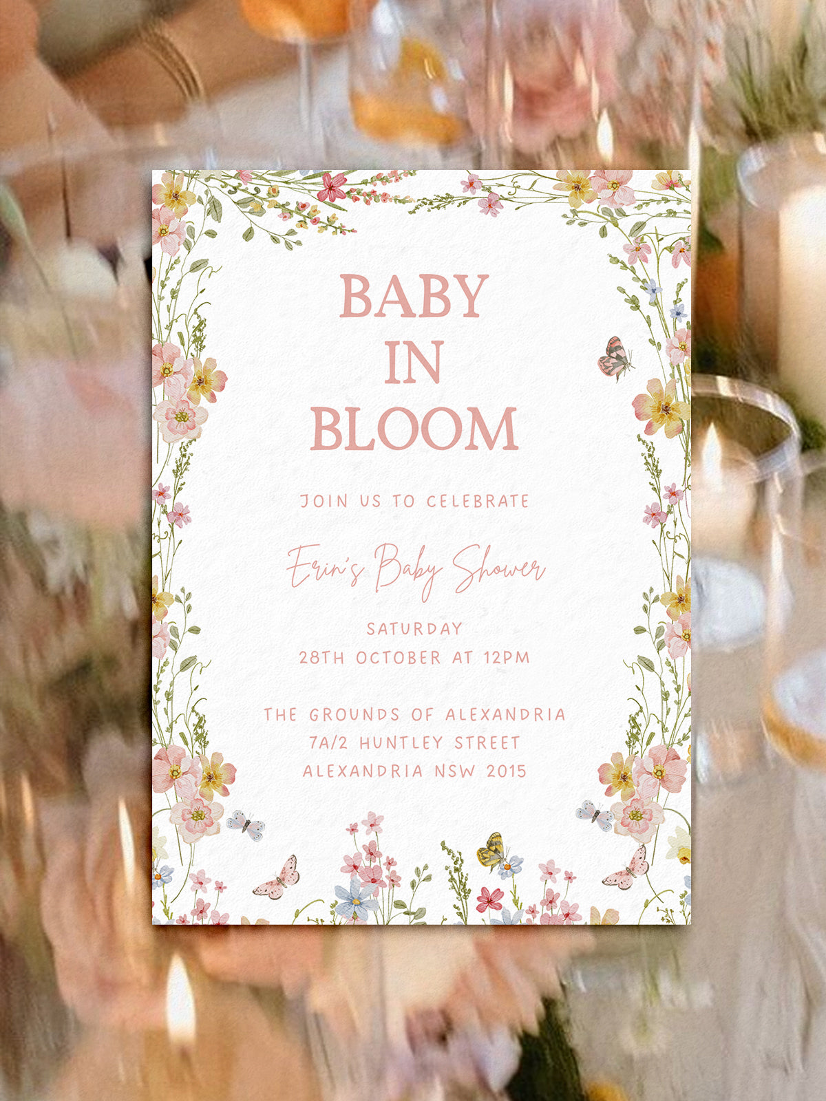 Baby in Bloom Baby Shower Invite Editable Canva Template | Fleur - Vorfreude Stationery
