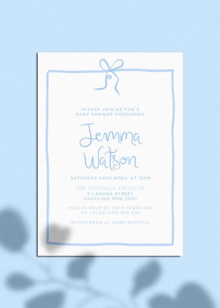 Baby Shower Invite Editable Template | Blue Bow