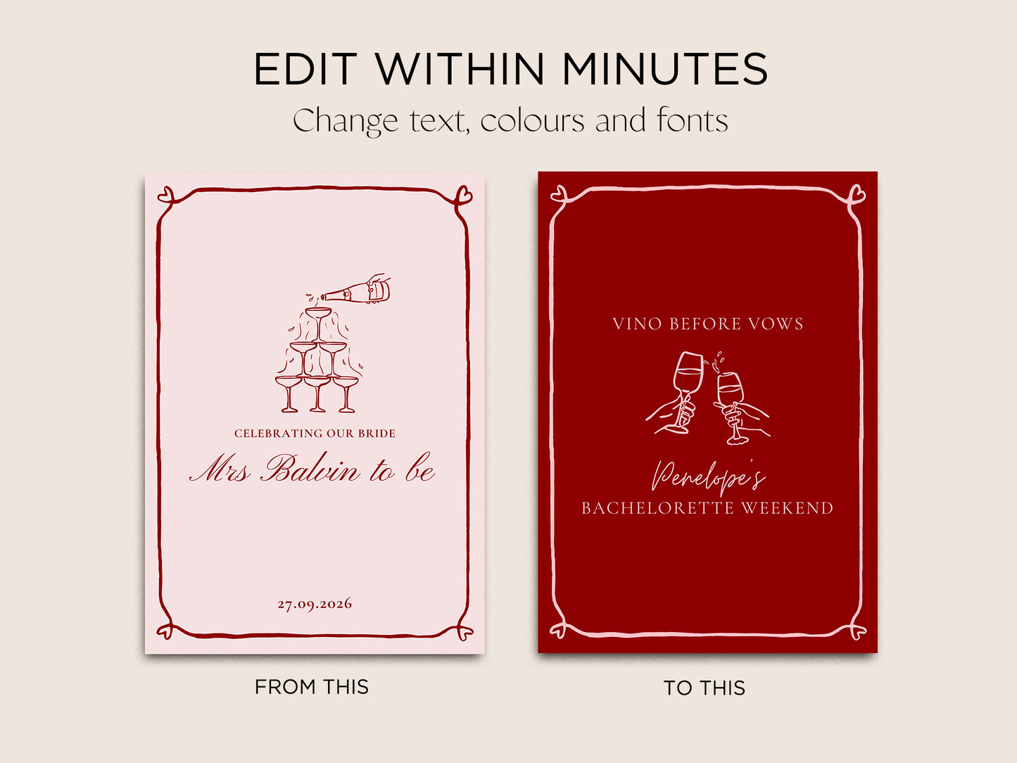 Hens Bachelorette Welcome Sign Editable Canva Template | Beloved - Vorfreude Stationery