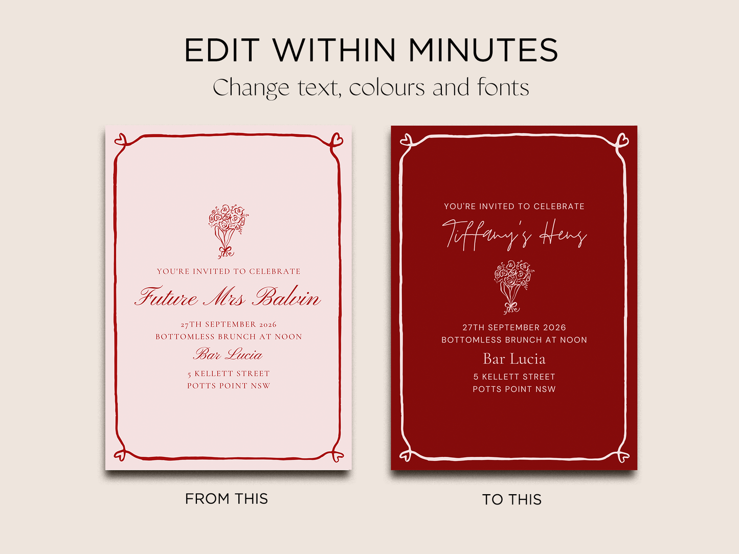 Hens Party Invite Editable Canva Template | Beloved - Vorfreude Stationery