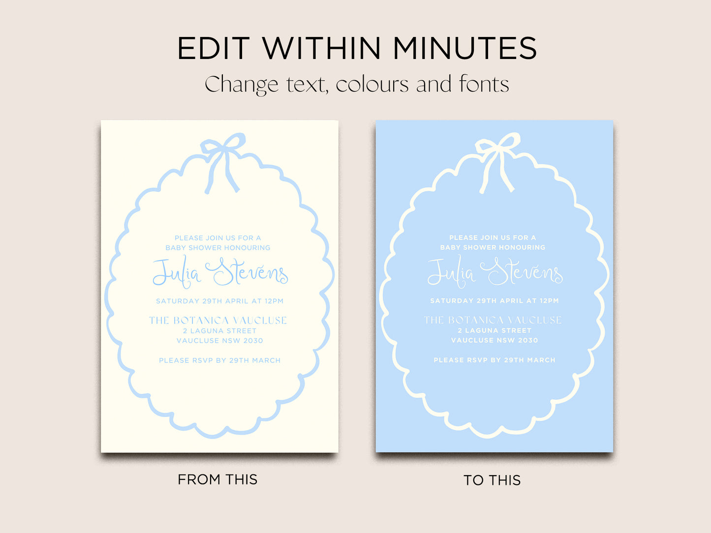 Baby Shower Invite Editable Template | Blue Ribbon - Vorfreude Stationery