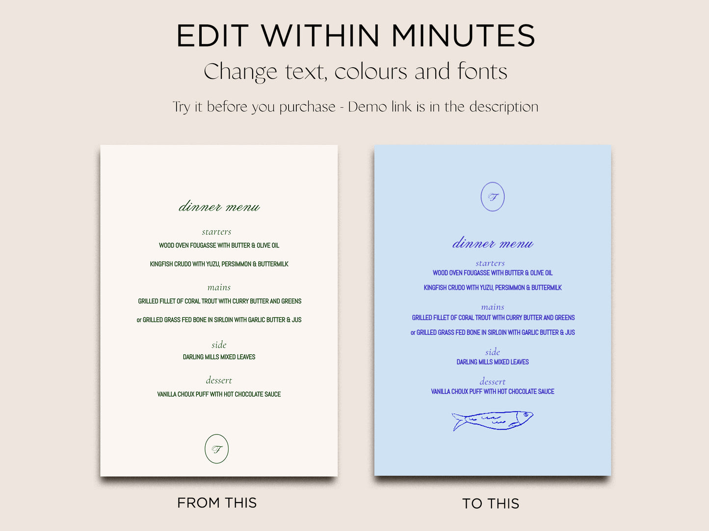 Menu & Place Card Editable Template | Brasserie - Vorfreude Stationery