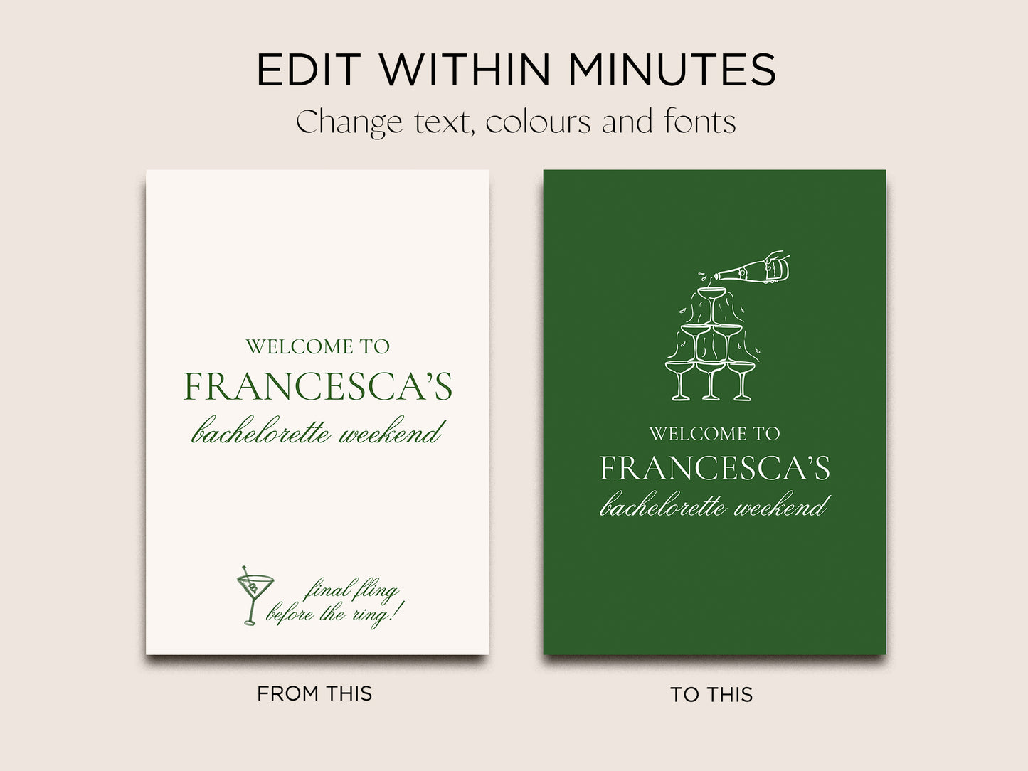 Hens Bachelorette Welcome Sign Editable Canva Template | Brasserie - Vorfreude Stationery