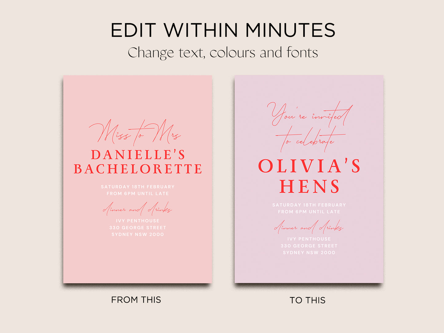 Hens Party Invite Editable Canva Template | Smitten - Vorfreude Stationery