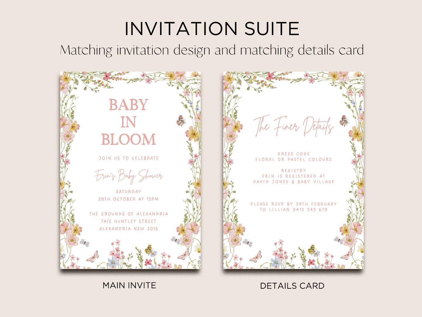 Baby in Bloom Baby Shower Invite Editable Canva Template | Fleur - Vorfreude Stationery