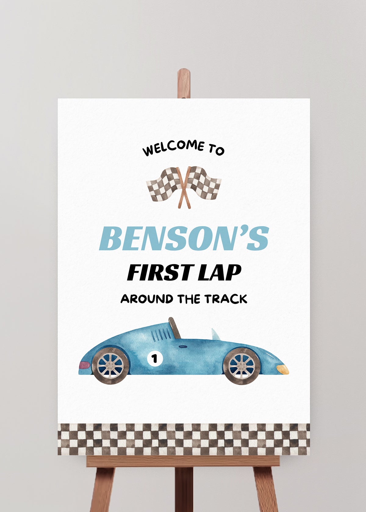 First Lap Birthday Welcome Sign Editable Template - Blue - Vorfreude Stationery