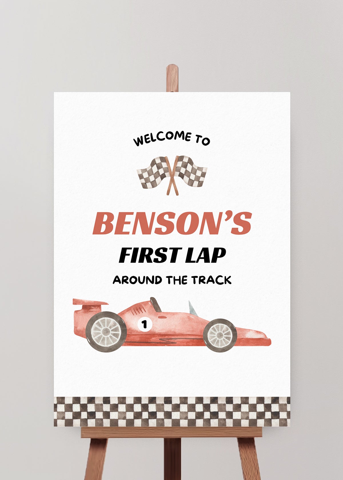 First Lap Birthday Welcome Sign Editable Template - Red - Vorfreude Stationery