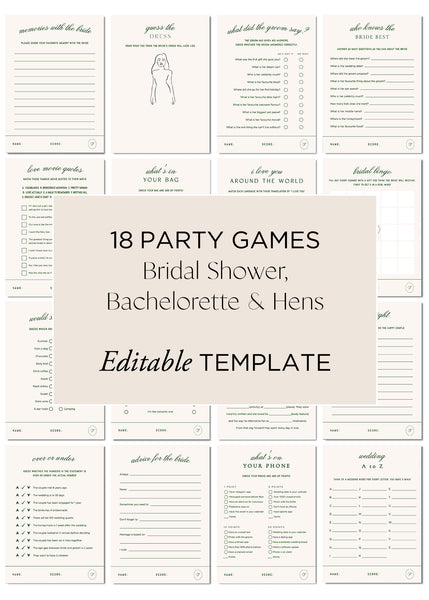 Hens Bachelorette Party Games Canva Template | Brasserie