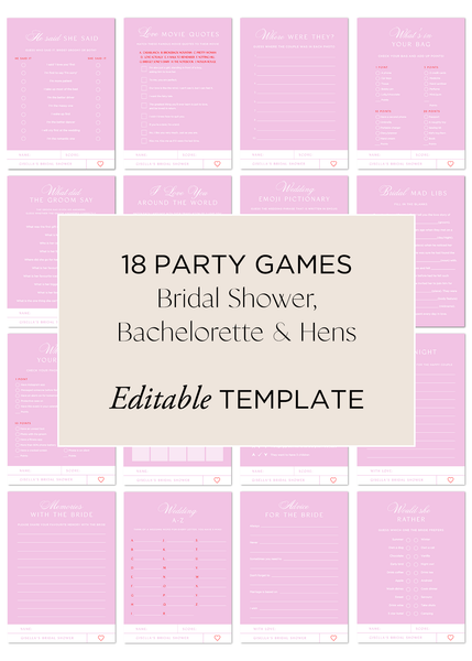 Hens Bachelorette Party Games Canva Template | Sweethearts