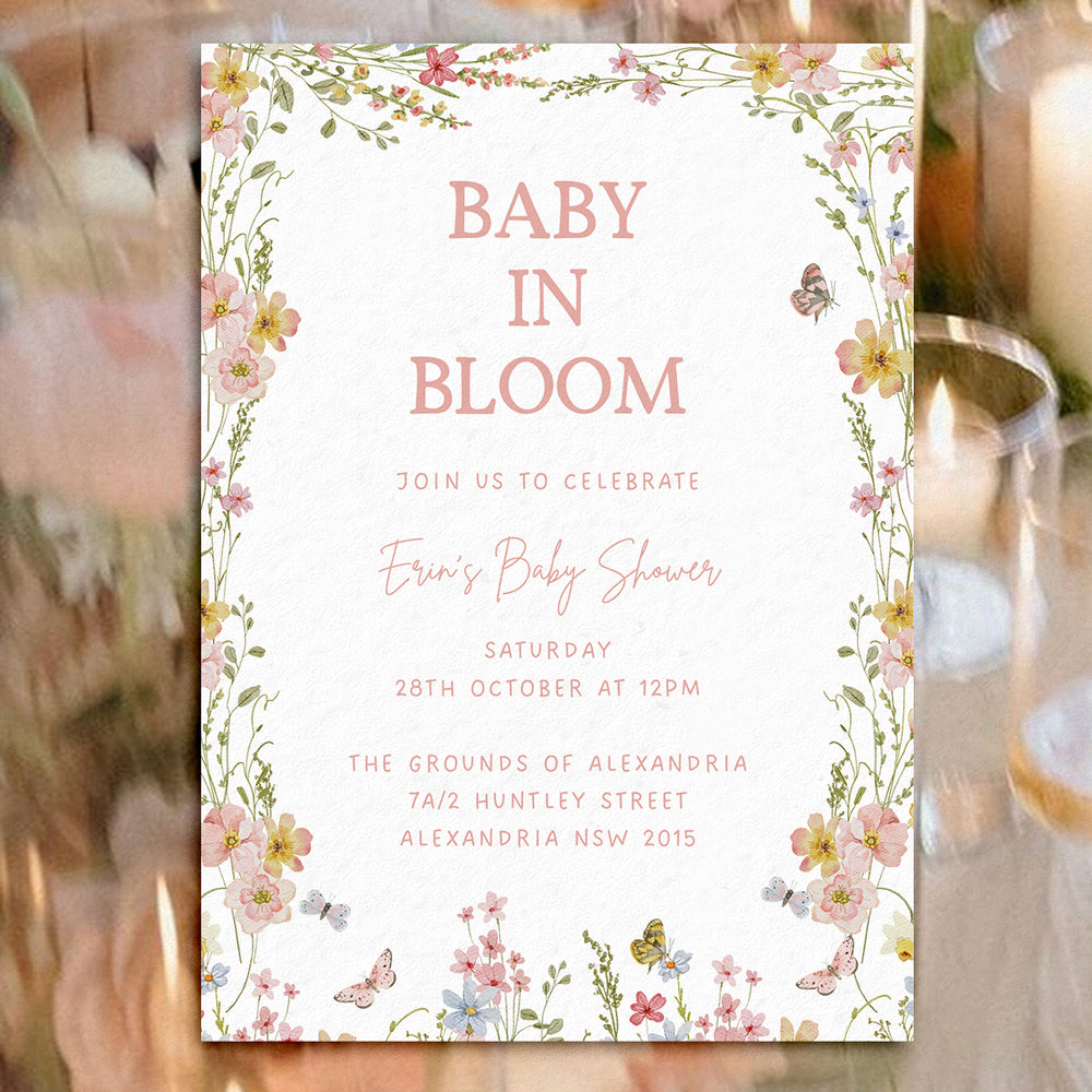 Baby in Bloom Baby Shower Invite Editable Canva Template | Fleur