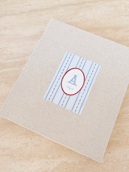 Baby Book Photo Album - Blue Monogram Frame