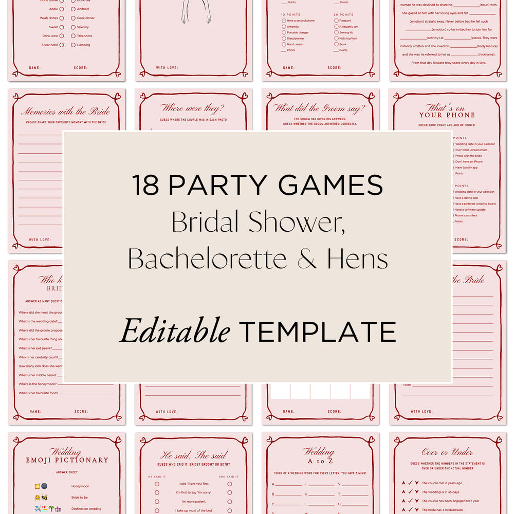 Hens Bachelorette Party Games Canva Template | Beloved