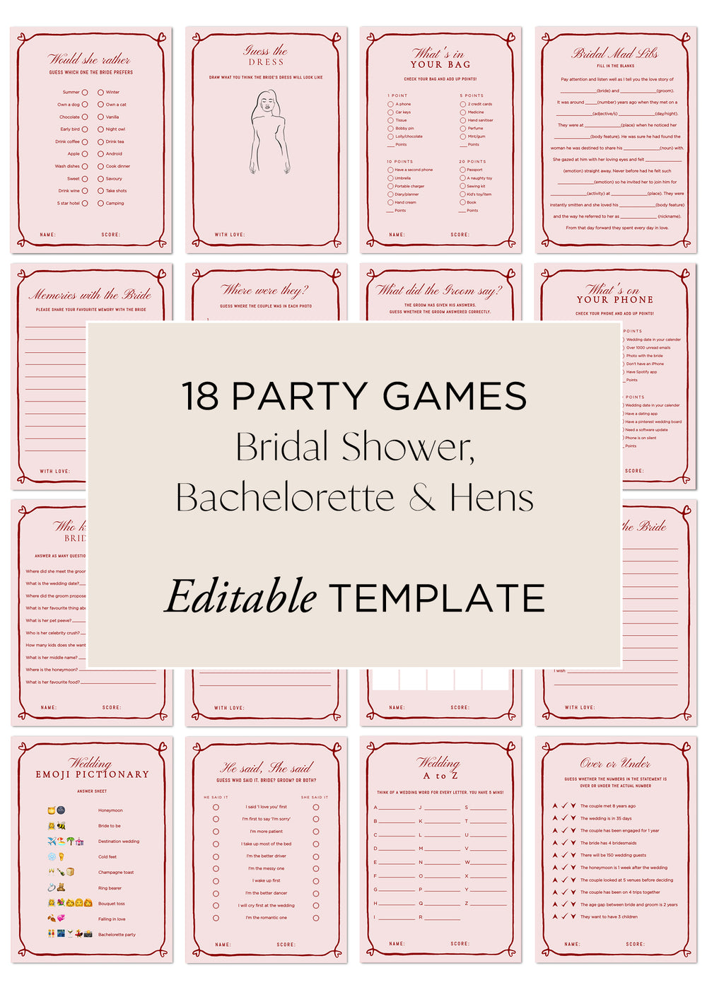 Hens Bachelorette Party Games Canva Template | Beloved