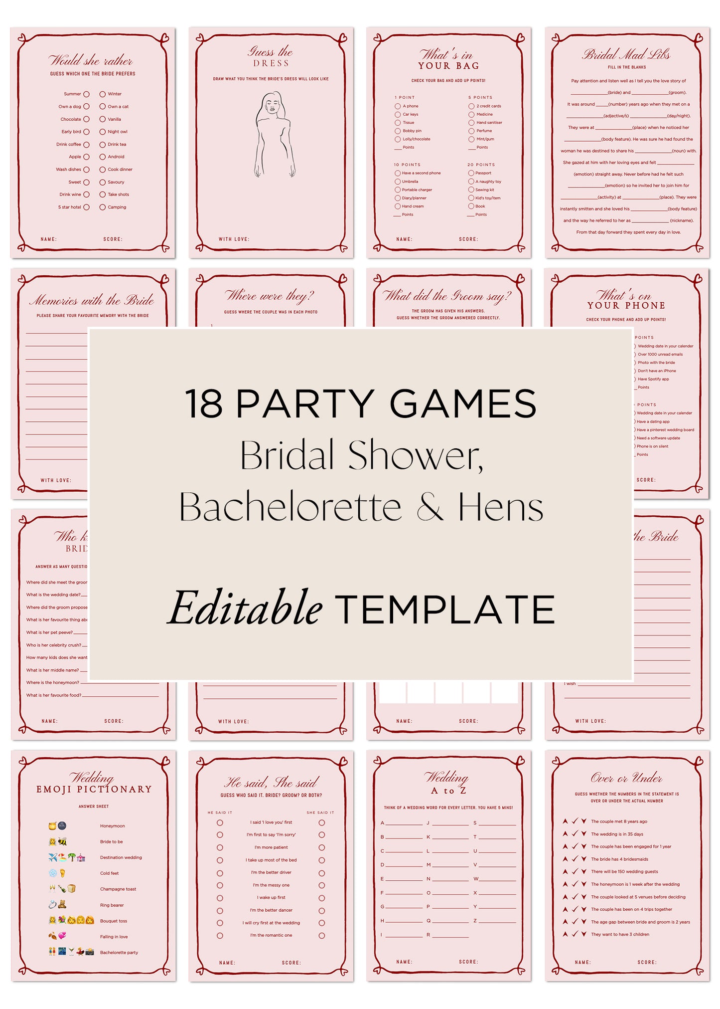 Hens Bachelorette Party Games Canva Template | Beloved
