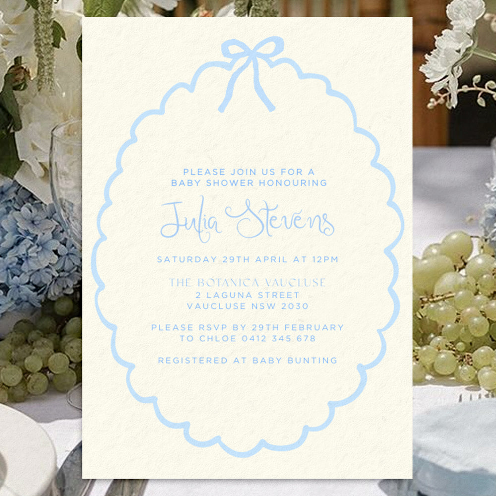 Baby Shower Invite Editable Template - Blue Ribbon - Vorfreude Stationery
