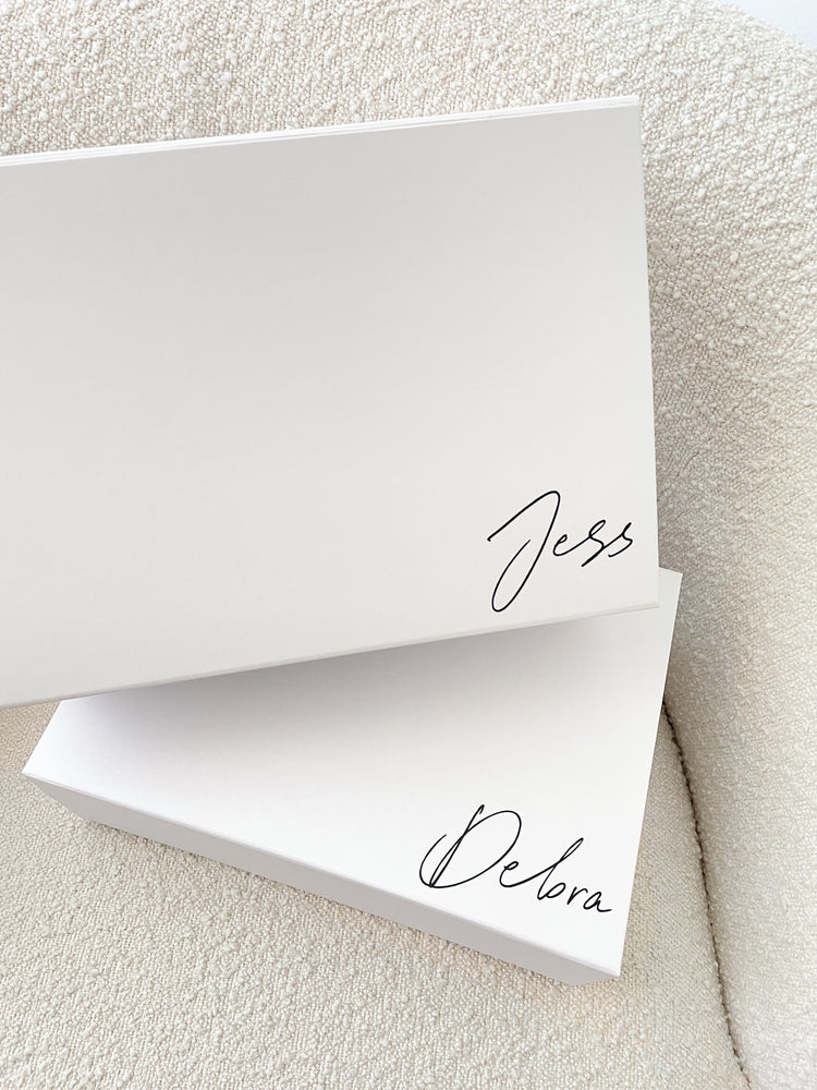 
                  
                    Corner Personalised Bridesmaid Gift Box White - Vorfreude Stationery
                  
                