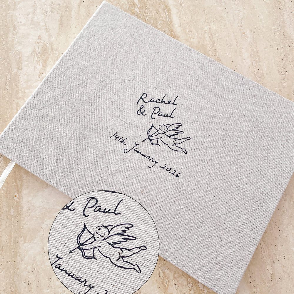 Little Things Hand Drawn Linen Wedding Guest Book