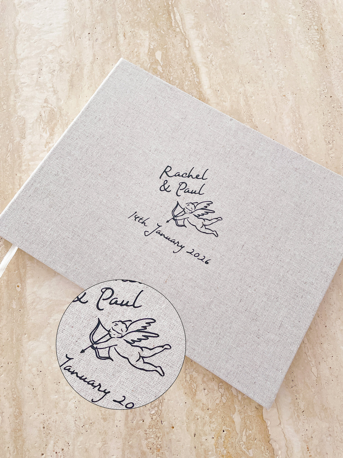Little Things Hand Drawn Linen Wedding Guest Book