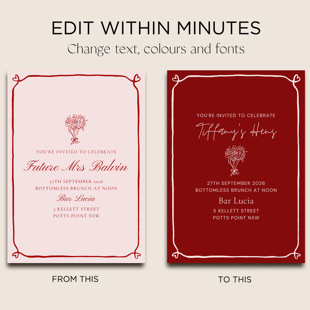 
                      
                        Hens Party Invite Editable Canva Template | Beloved
                      
                    