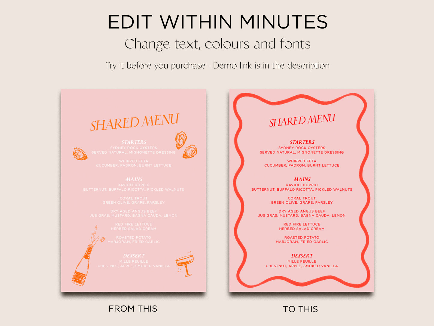 Menu & Place Card Editable Template | Wavy