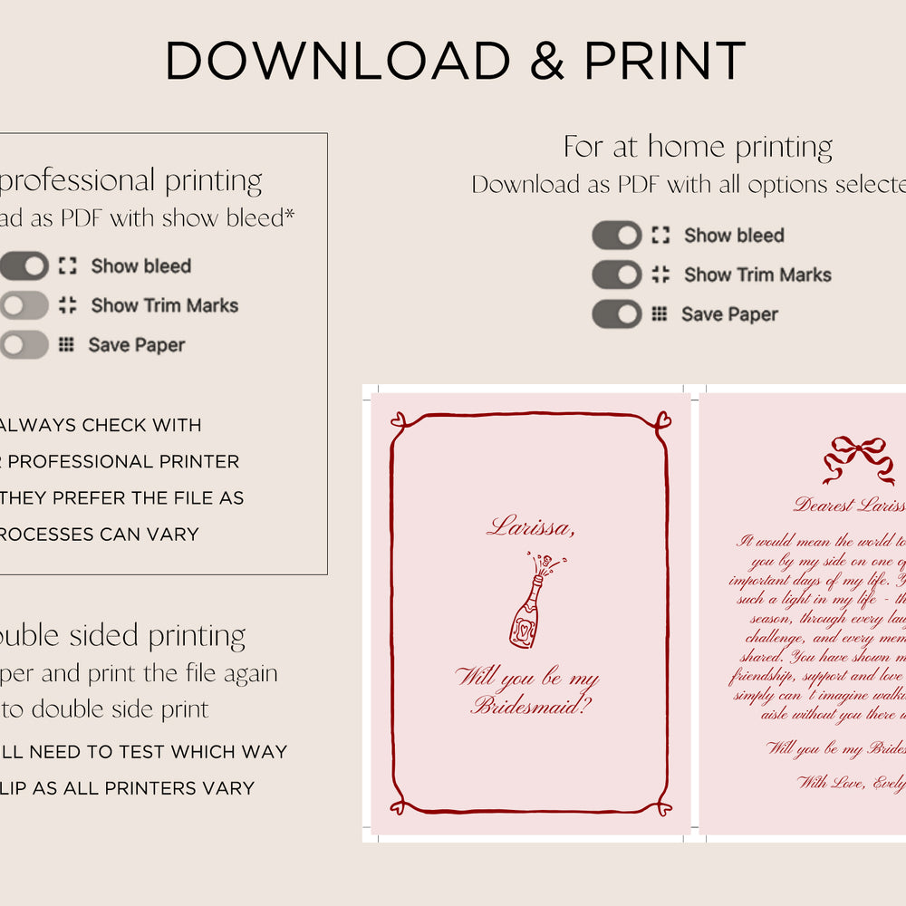 Beloved Bridesmaid Proposal Card Editable Template