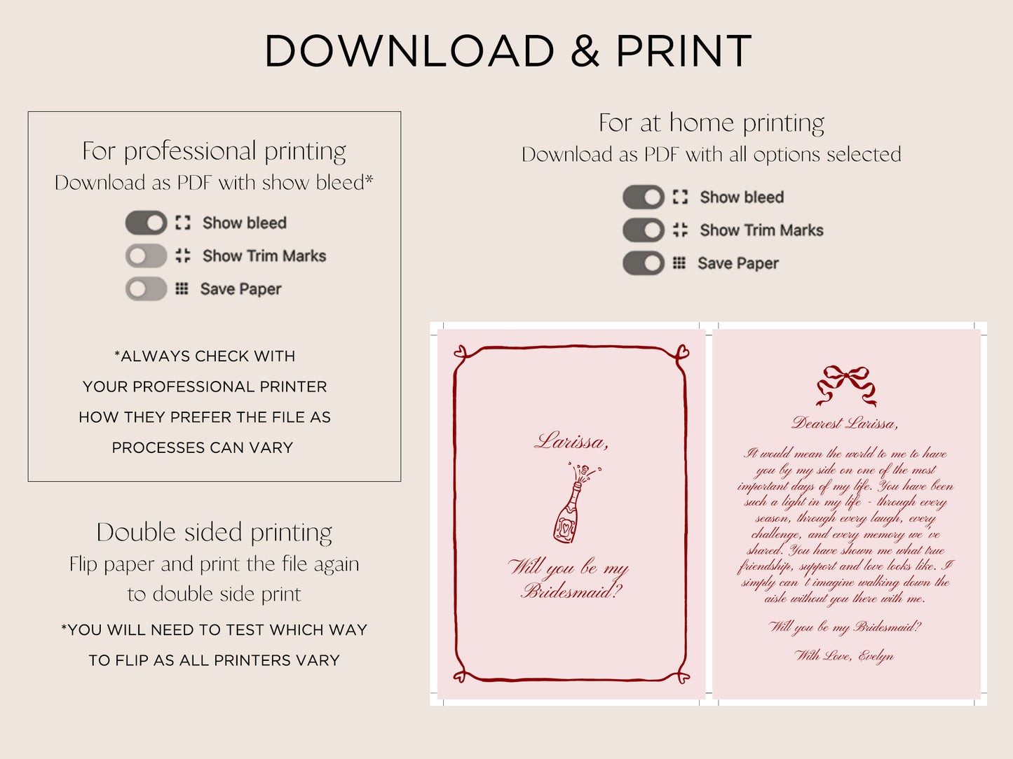 Beloved Bridesmaid Proposal Card Editable Template