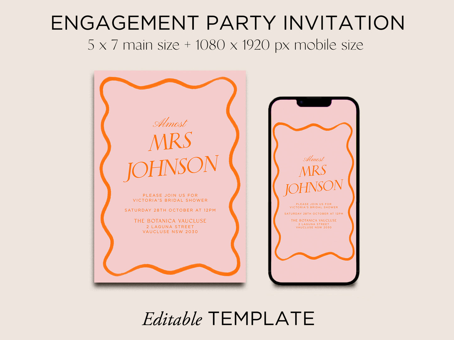 
                  
                    Hens Party Invitation Editable Template - Wavy - Vorfreude Stationery
                  
                