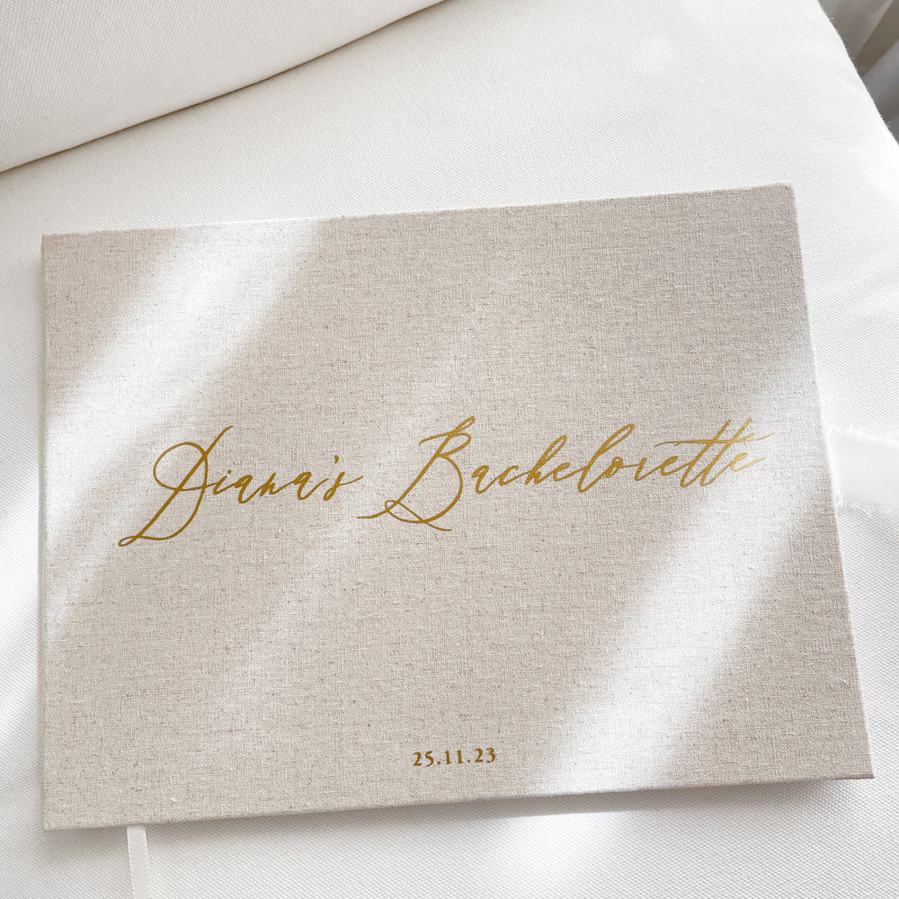 
                      
                        Linen Wedding Guest Book - Almond - Vorfreude Stationery
                      
                    