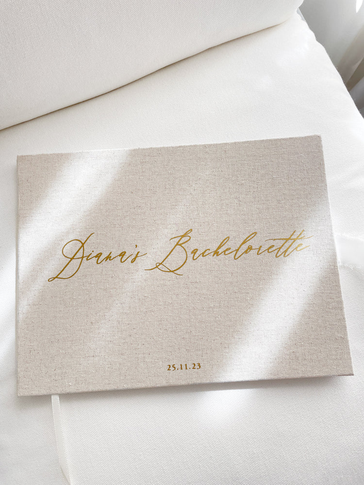 
                  
                    Linen Wedding Guest Book - Almond - Vorfreude Stationery
                  
                