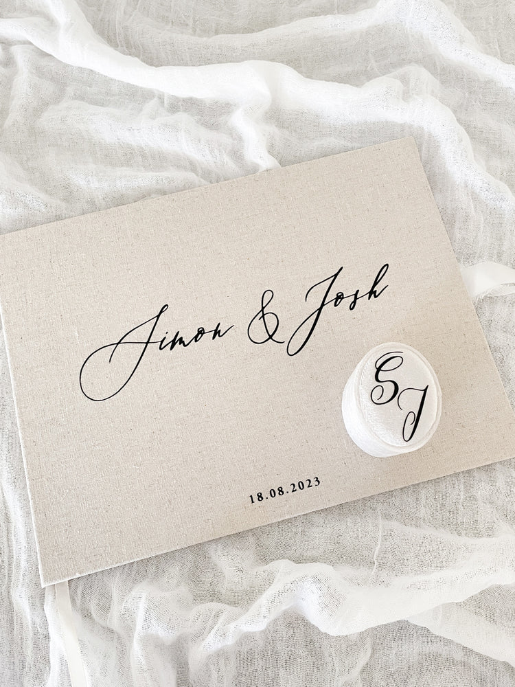 Linen Wedding Guest Book - Almond - Vorfreude Stationery