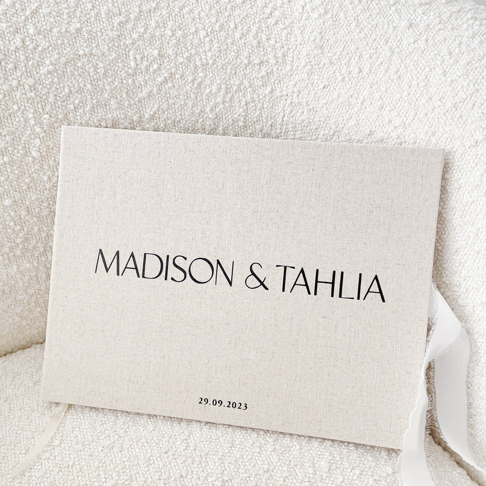 Minimalistic Linen Wedding Guest Book - Vorfreude Stationery