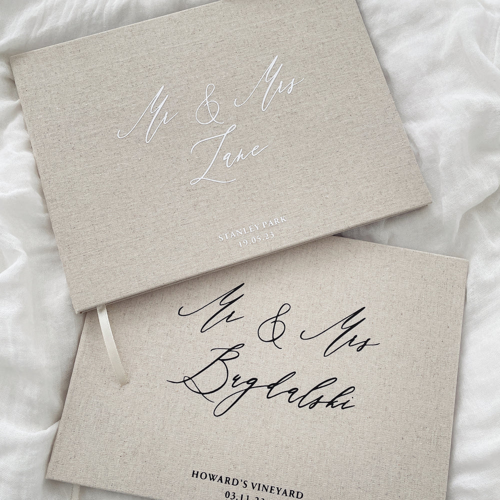 *SECONDS* Linen Wedding Guest Book - Almond - Vorfreude Stationery