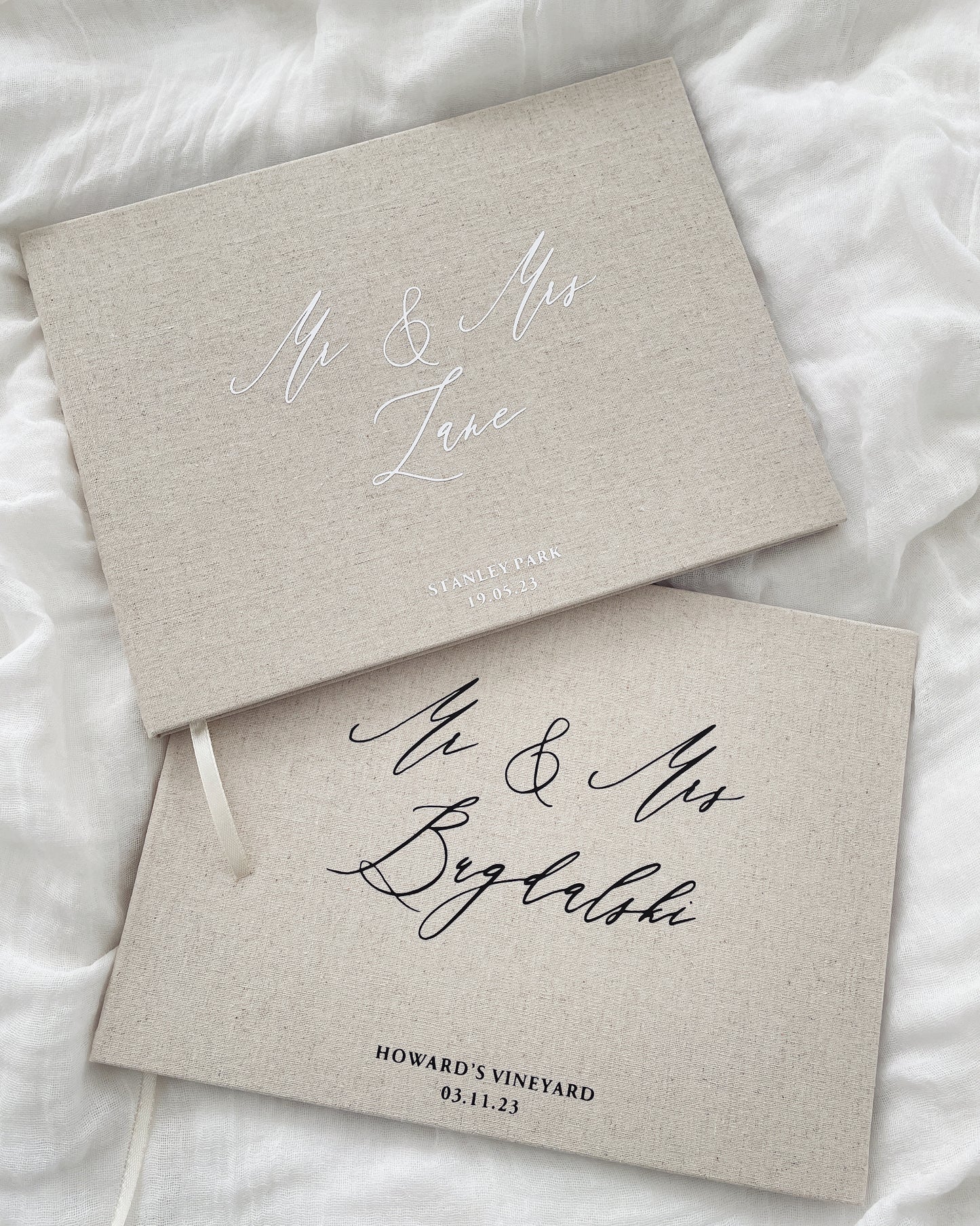 *SECONDS* Linen Wedding Guest Book - Almond - Vorfreude Stationery