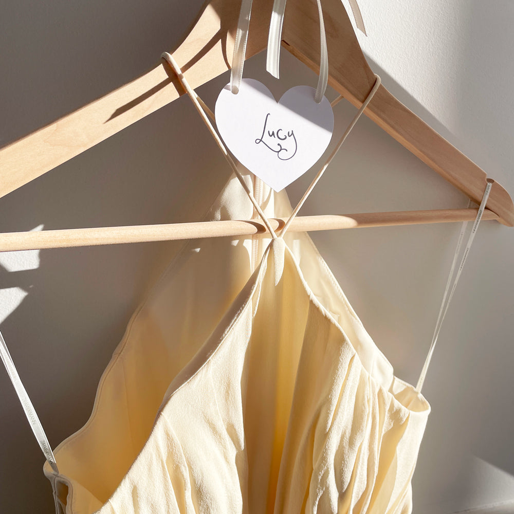 bridesmaid hanger with a personalised heart shaped tag