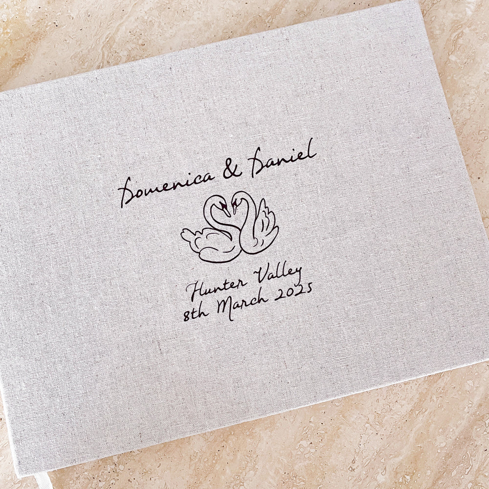 Little Things Hand Drawn Linen Wedding Guest Book