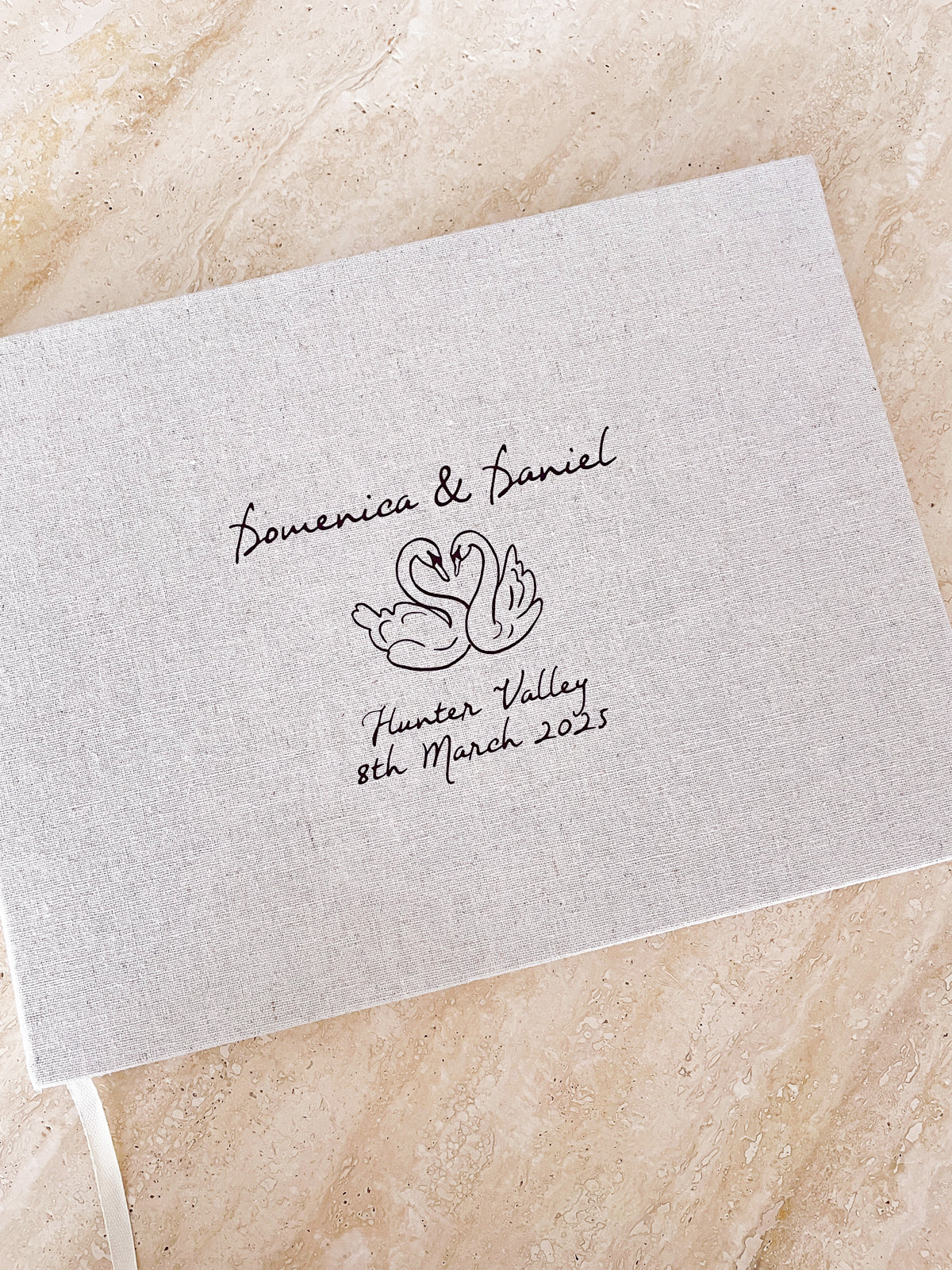 Little Things Hand Drawn Linen Wedding Guest Book