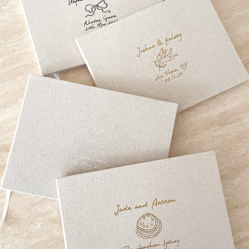 Little Things Hand Drawn Linen Wedding Guest Book