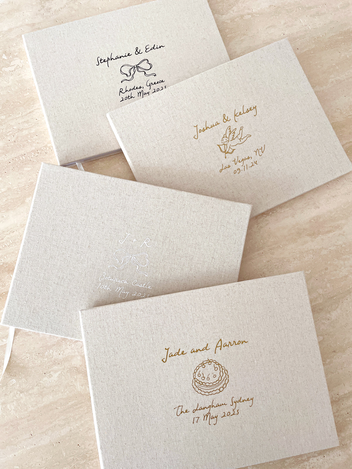 Little Things Hand Drawn Linen Wedding Guest Book