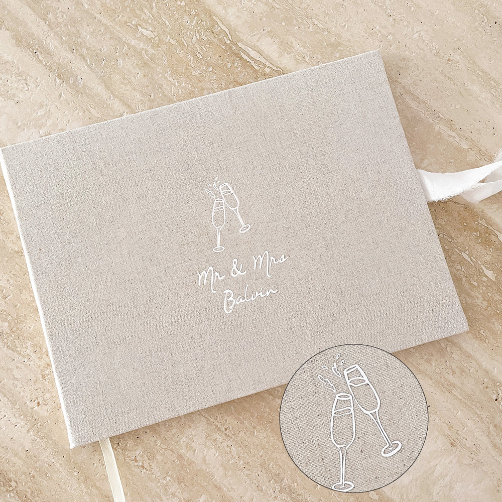 Little Things Hand Drawn Linen Wedding Guest Book