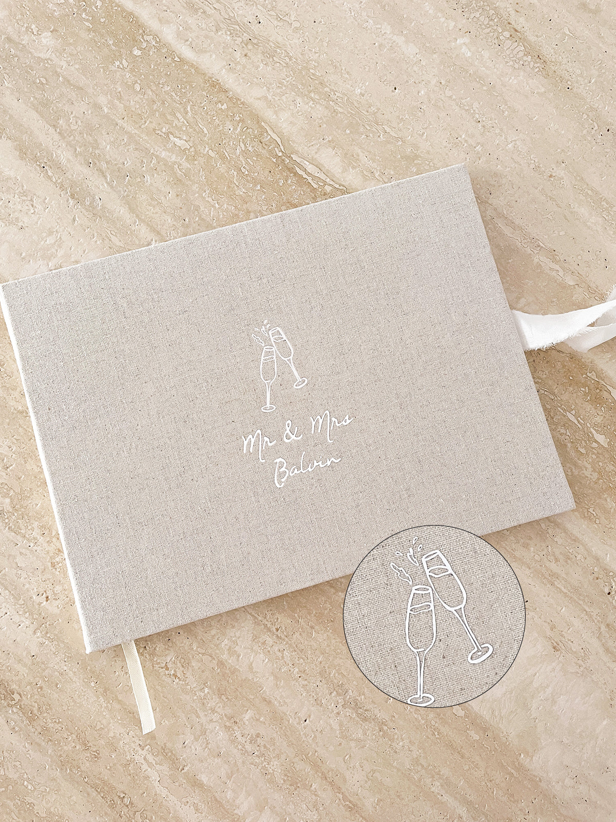 Little Things Hand Drawn Linen Wedding Guest Book