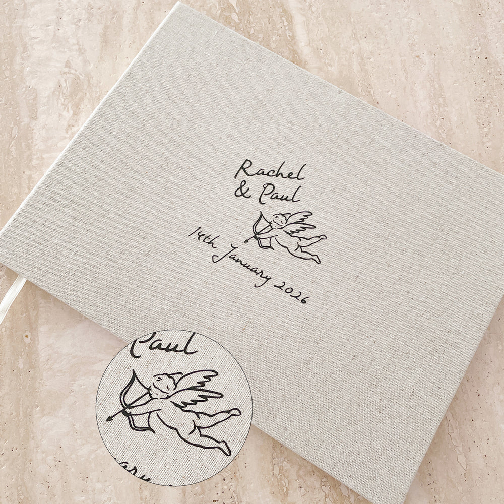 Little Things Hand Drawn Linen Wedding Guest Book