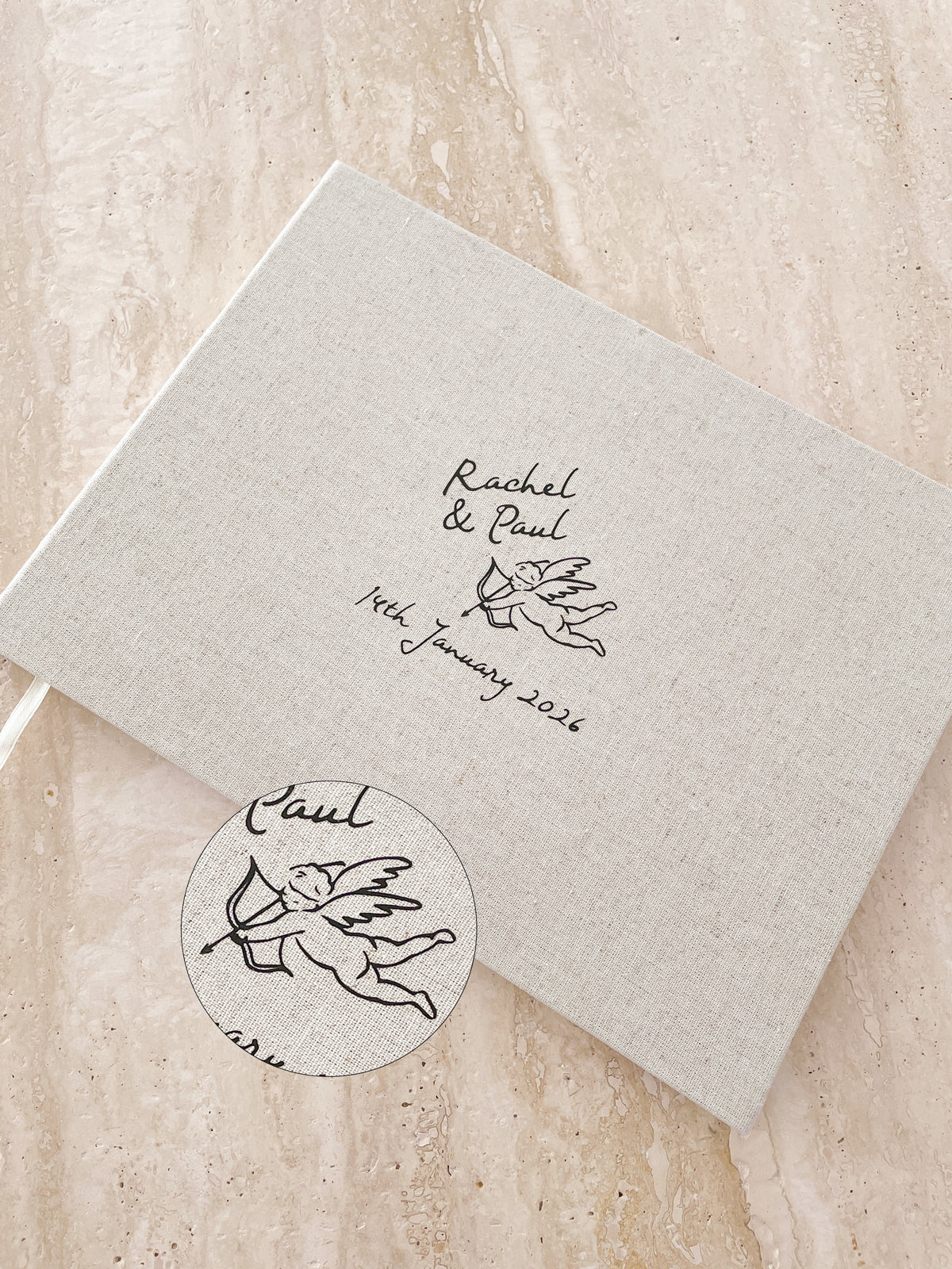 Little Things Hand Drawn Linen Wedding Guest Book