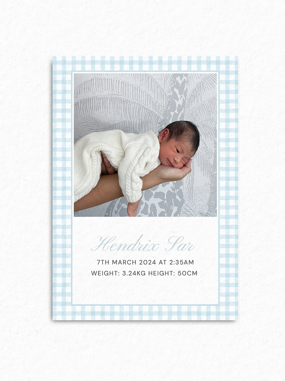 Baby Announcement Card Template | Blue Gingham