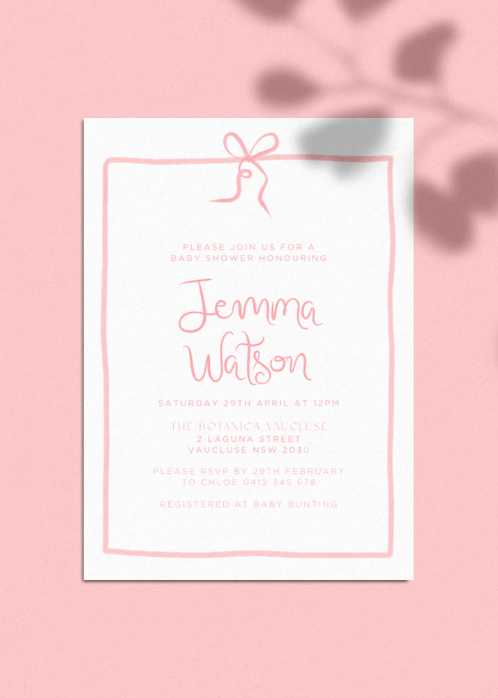 Baby Shower Invite Editable Template - Pink Bow - Vorfreude Stationery