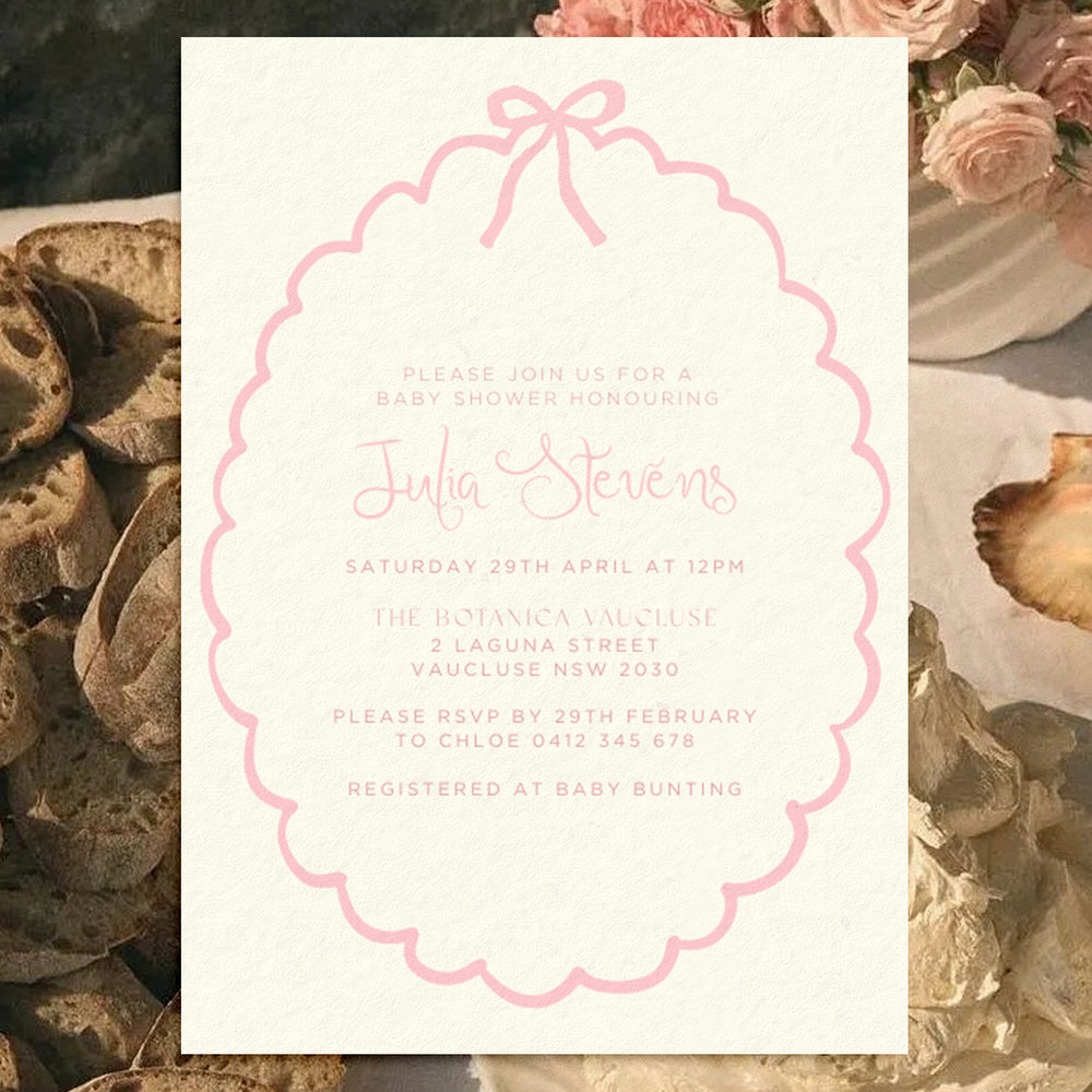 Baby Shower Invite Editable Template - Pink Ribbon - Vorfreude Stationery