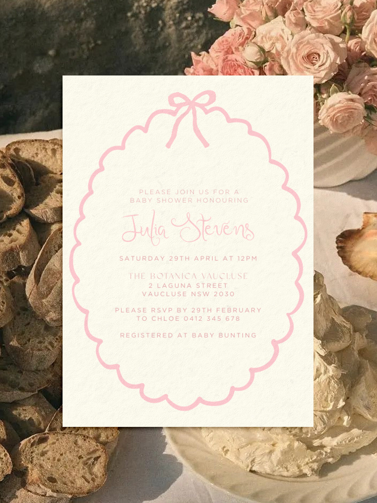 Baby Shower Invite Editable Template - Pink Ribbon - Vorfreude Stationery