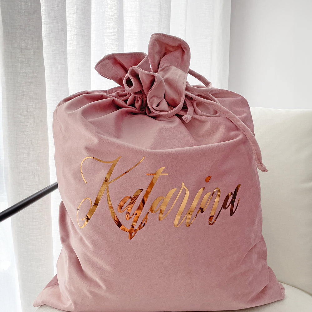 Personalised Velvet Christmas Santa Sack - Pink - Vorfreude Stationery