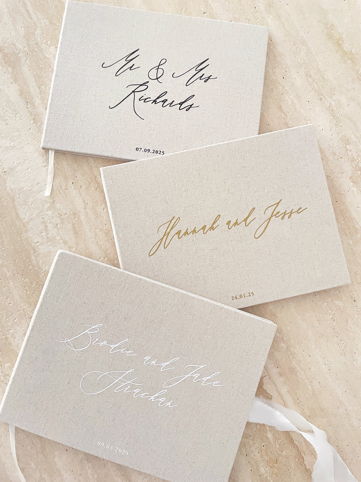 Linen Wedding Guest Book - Almond