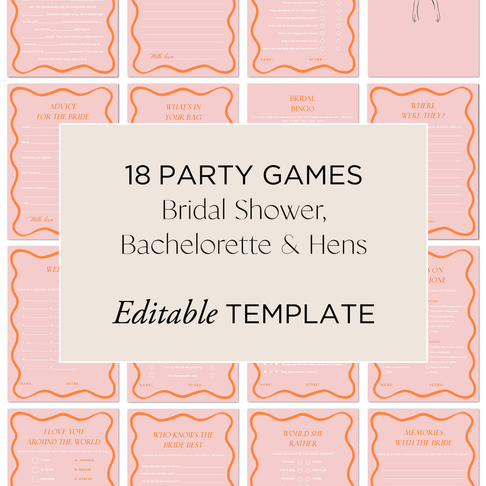 Hens Bachelorette Party Games Editable Template - Wavy - Vorfreude Stationery