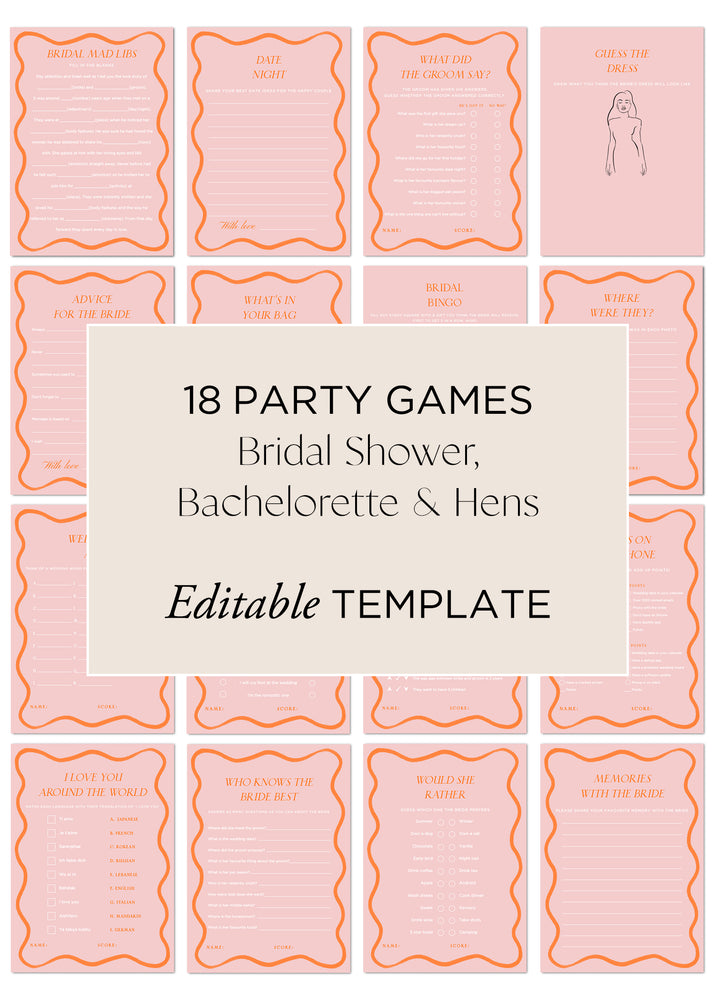 Hens Bachelorette Party Games Editable Template - Wavy